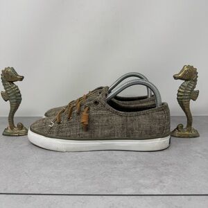 Sperry Brown/Tan Textured Fabric Slip On Boat Shoes Leather Laces 7.5 Women’s